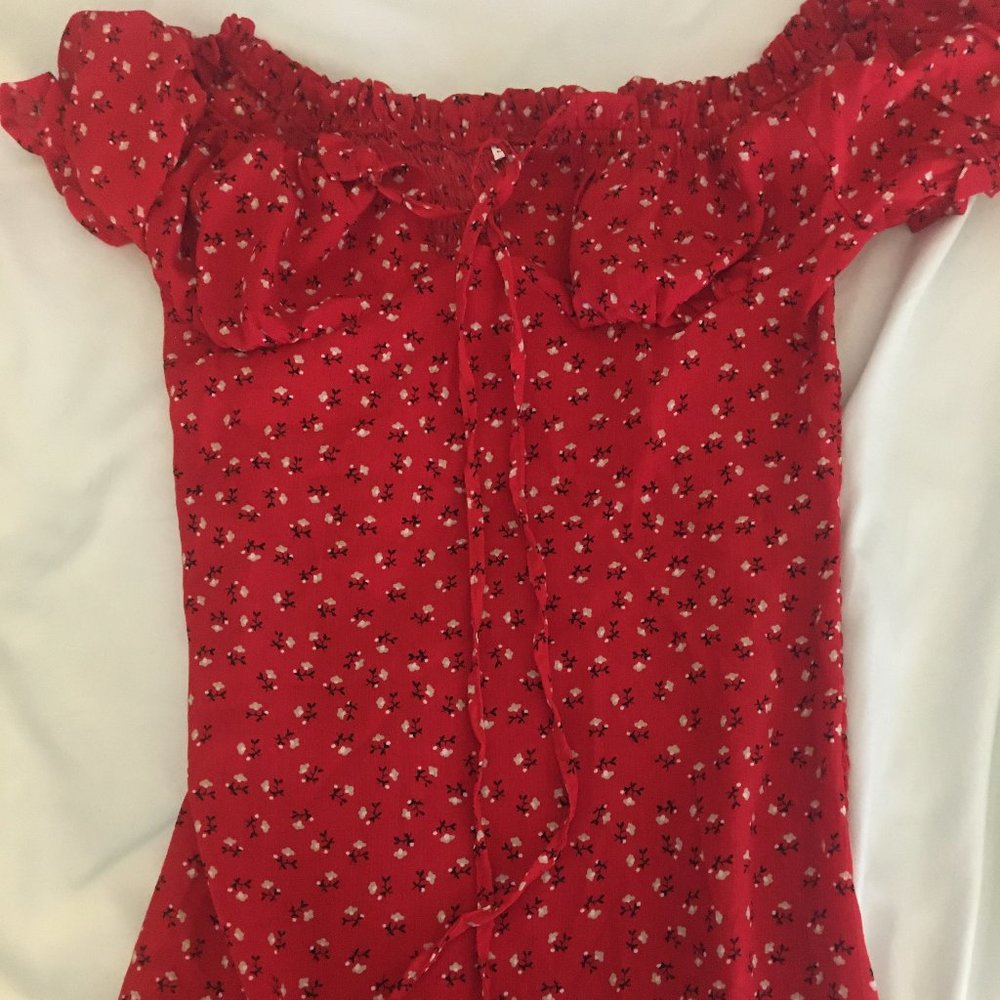 Red Floral Bustier Cottagecore Dress
